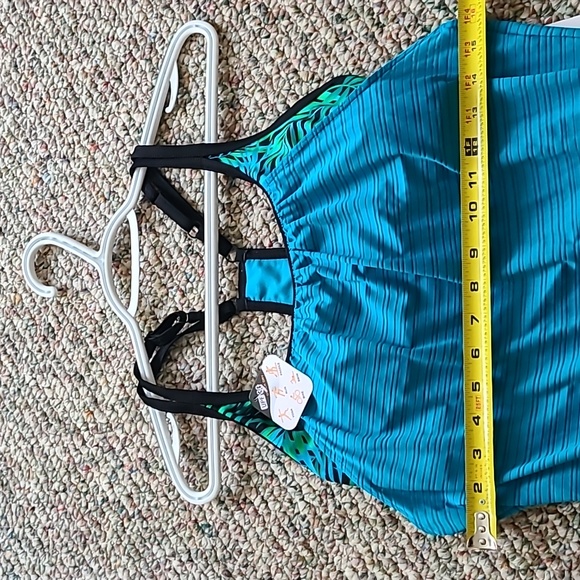 ZEROXPOSUR BRAND WOMEN'S TROPICAL BLUE AND BLACK TANKINI WITH BRA SIZE XS - Picture 14 of 14